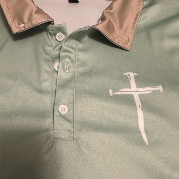Men's Green Polo Shirt with Tan Collar - Picture 5 of 6